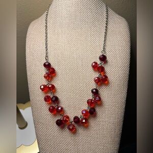 AB Red Crystals  Beaded Necklace Vintage EUC